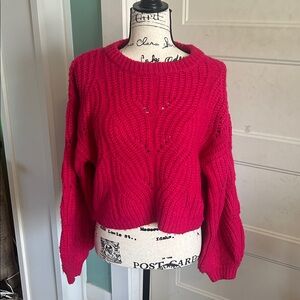 cupcakes & cashmere Vibrant Pink Crew Neck Sweater